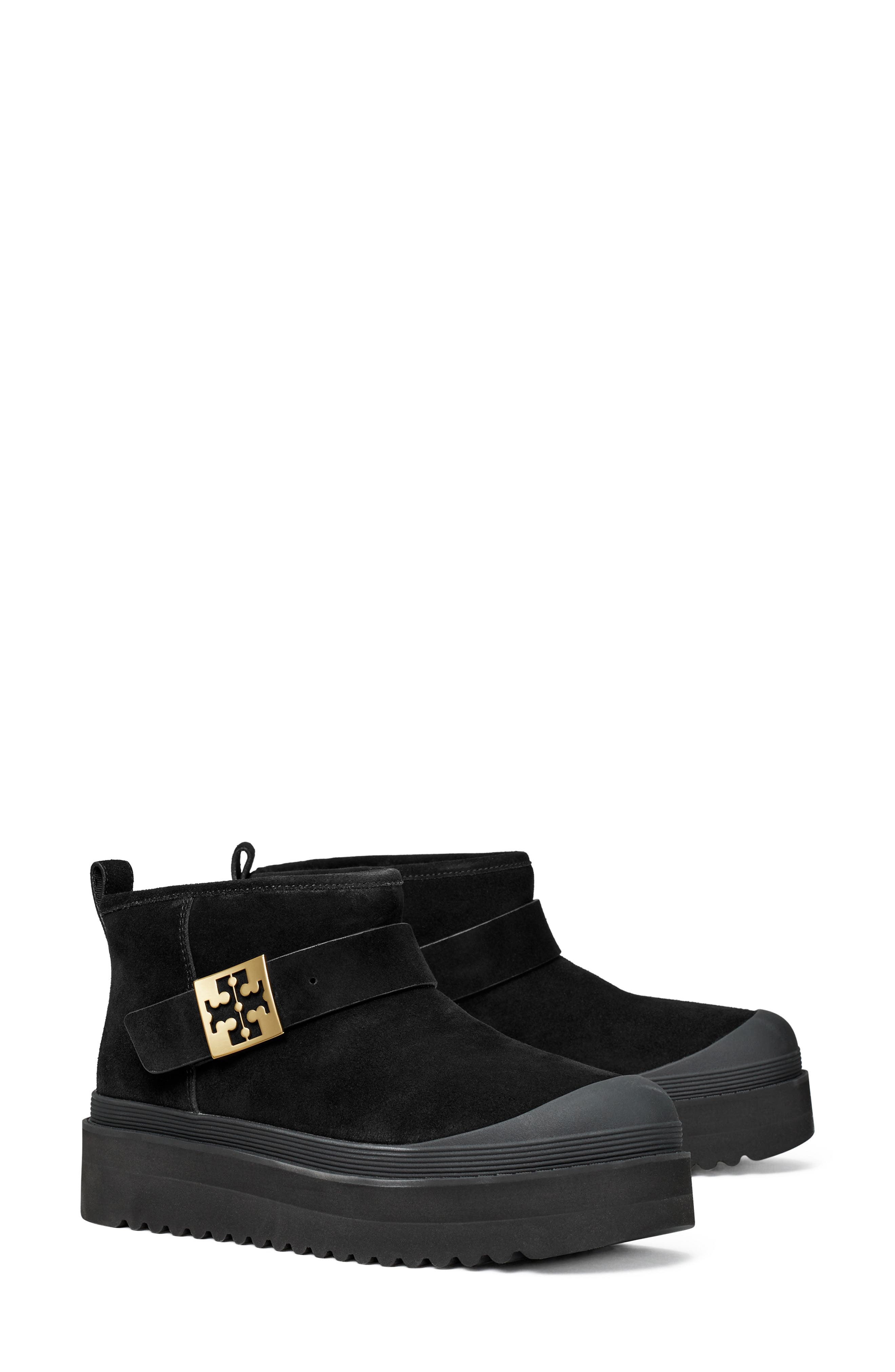 Tory Burch Mellow Genuine Shearling Lined Platform Boot, Main, color, Perfect Black / Gold