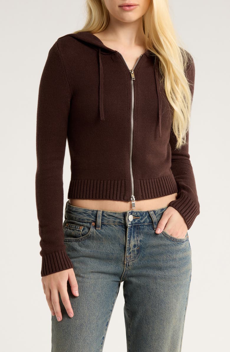 PacSun Skylar Front Zip Sweater Hoodie, Main, color, Brown