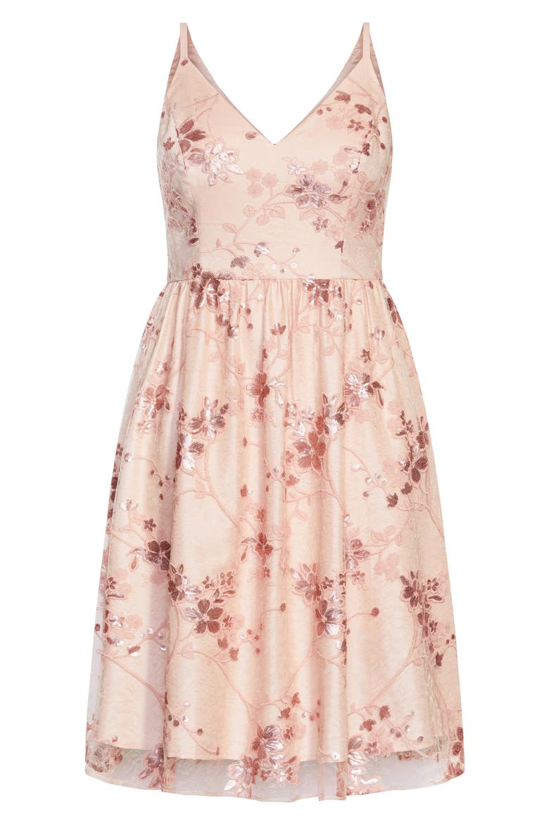 Sequin Flower Fit & Flare Dress, Alternate, color, BALLET PINK