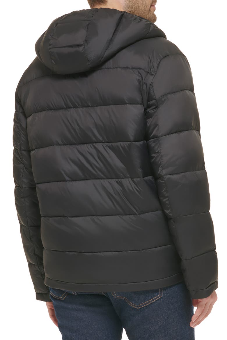 Hooded Nylon Puffer Jacket, Alternate, color, BLACK