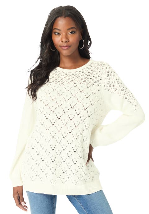 Rhinestone Pointelle Knit Sweater (Plus)