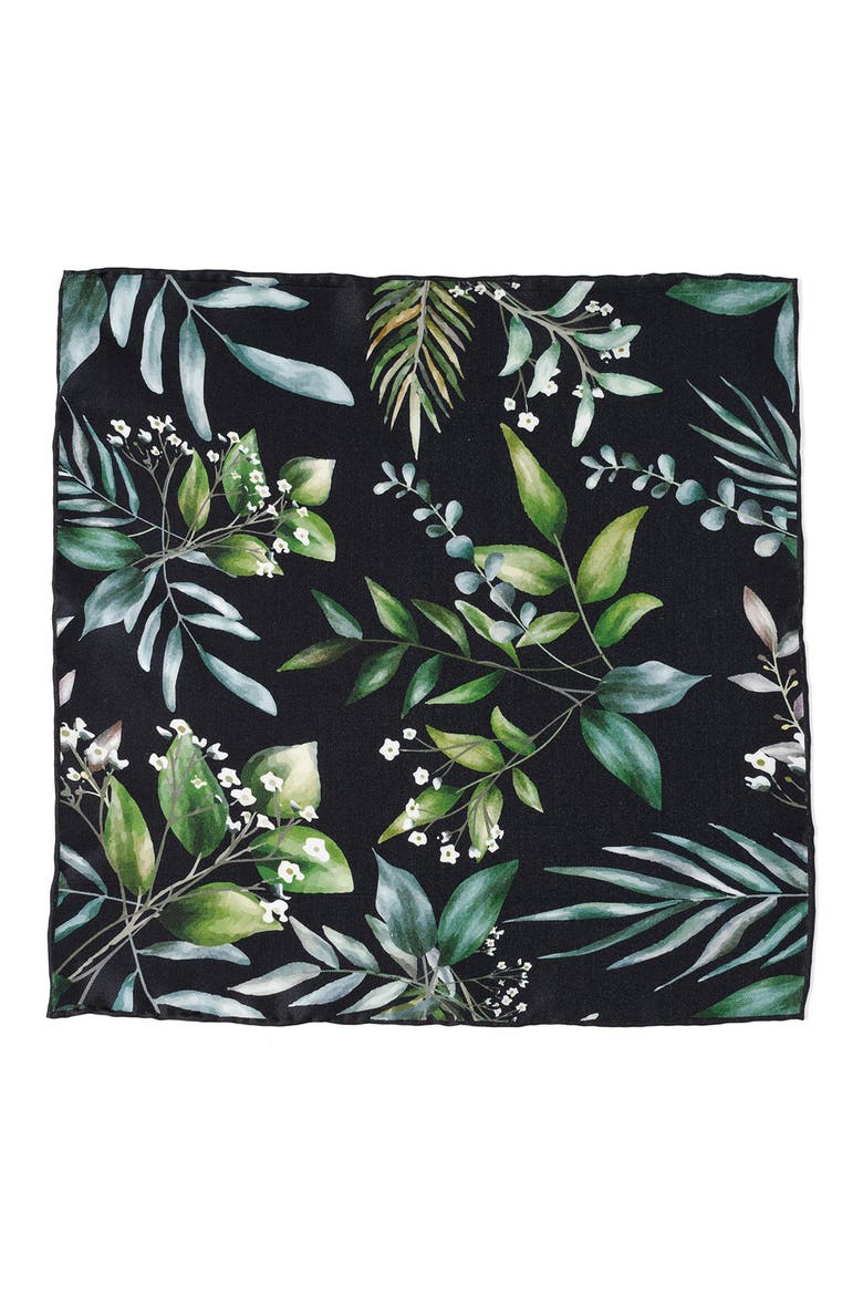 Leaf Watercolor Silk Pocket Square, Alternate, color, GREEN
