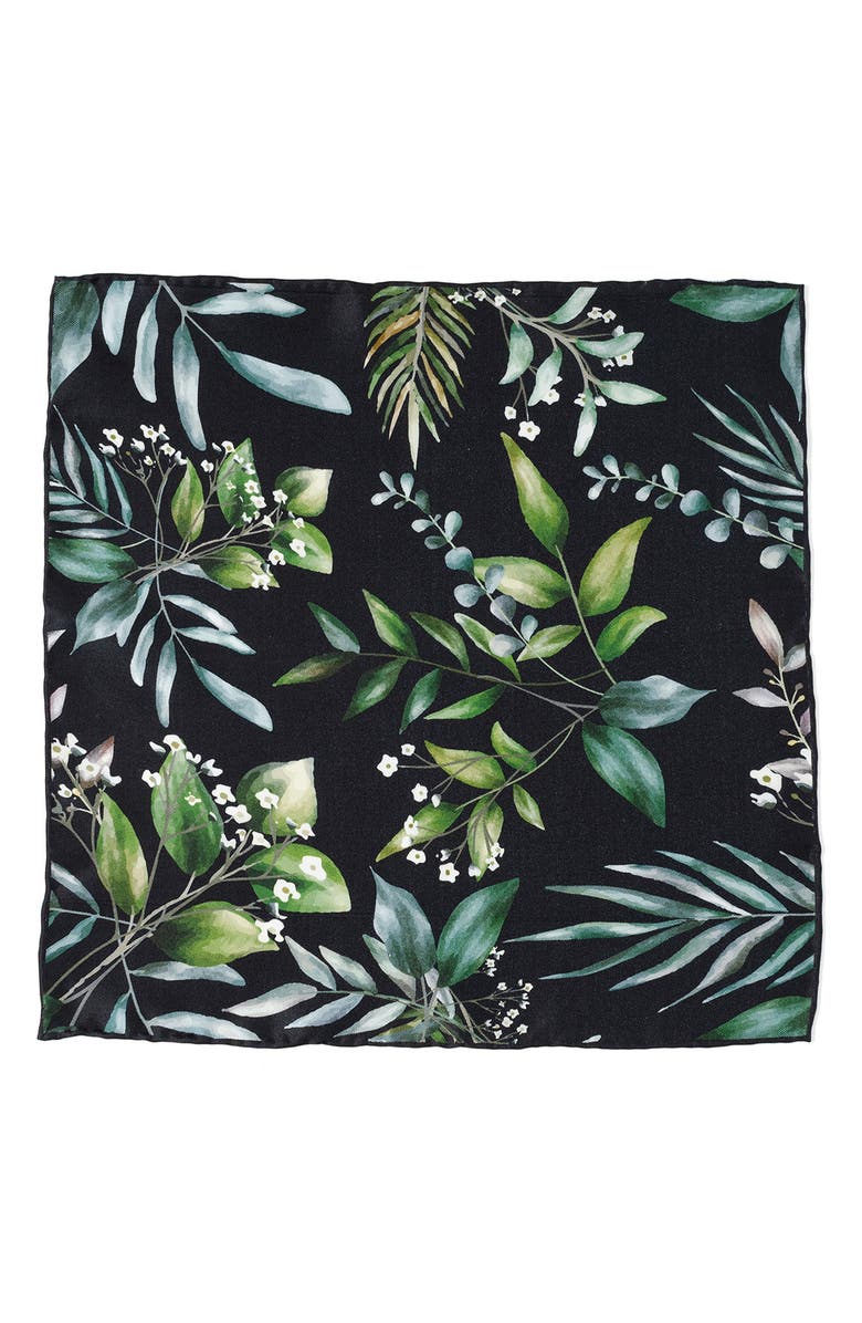 Cufflinks, Inc. Leaf Watercolor Silk Pocket Square, Alternate, color, Green