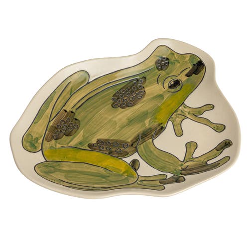 Storied Home Garden Frog Stoneware Plate In Green