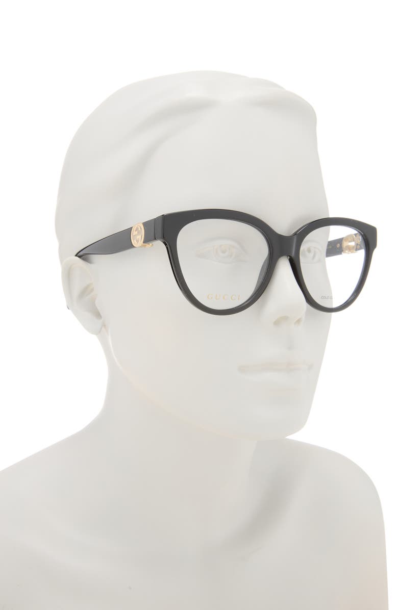 Gucci 54mm Cat Eye Optical Frames, Alternate, color, Black Black Transparent