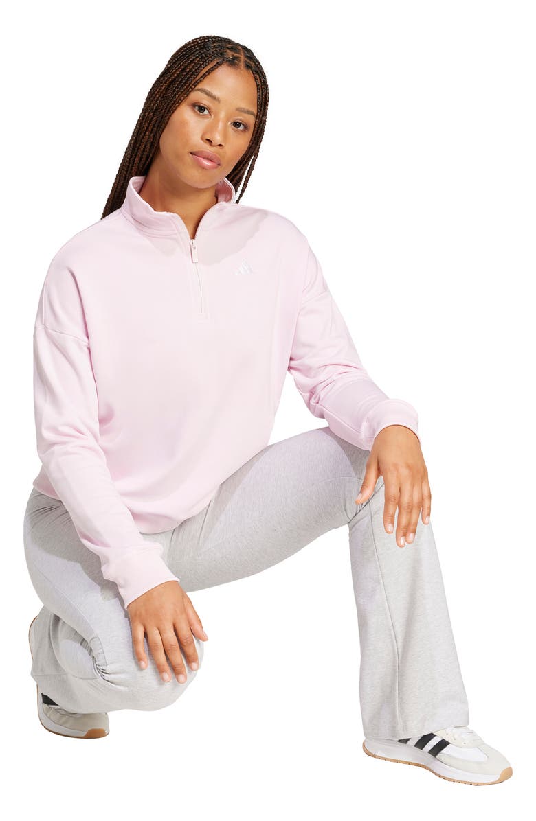 adidas French Terry Quarter Zip Pullover, Alternate, color, Clear Pink/ White