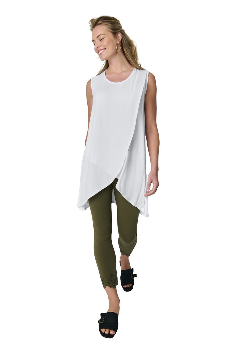 Jessica London Sleeveless Tulip Overlay Knit Tunic, Main, color, White