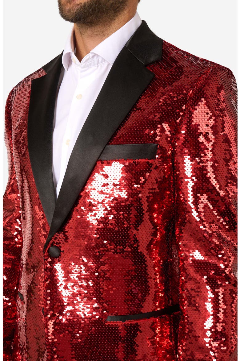 Radiant Red Sequin Embellished Dinner Jacket, Alternate, color, RED