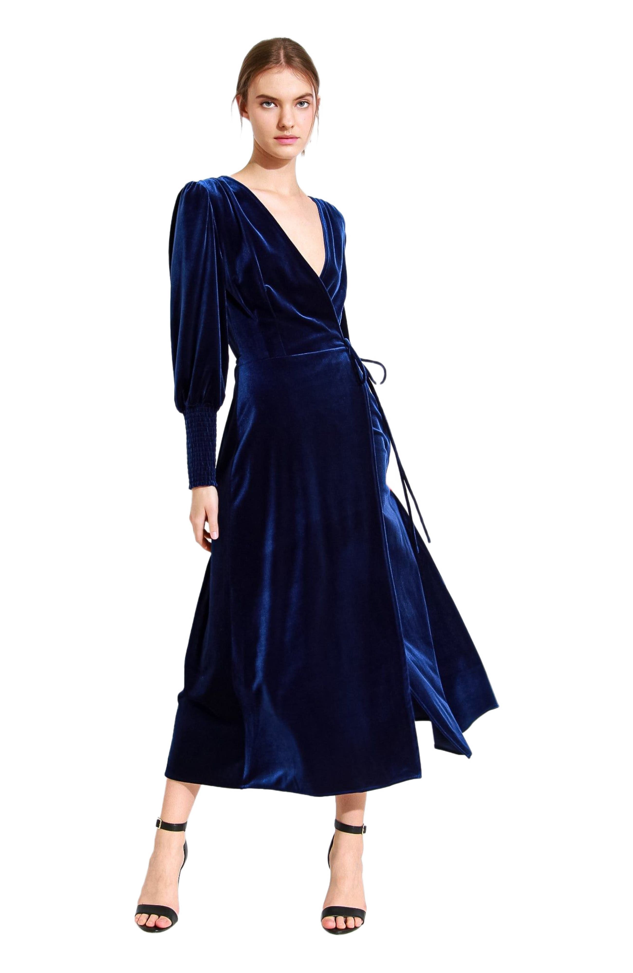 velvet wrap dress long sleeve Dusty Rose Velvet Wrap Dress: long sleeve and floor-length, Christmas or Holiday Parties, Fall, Winter Weddings & Special Occasions Gown