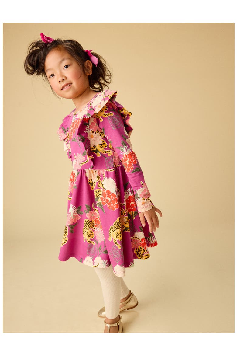 Ruffle Shoulder Ballet Dress, Alternate, color, Tiger & Peony