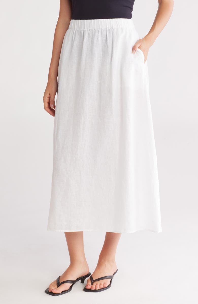 Eileen Fisher Gathered Organic Linen Skirt, Main, color,