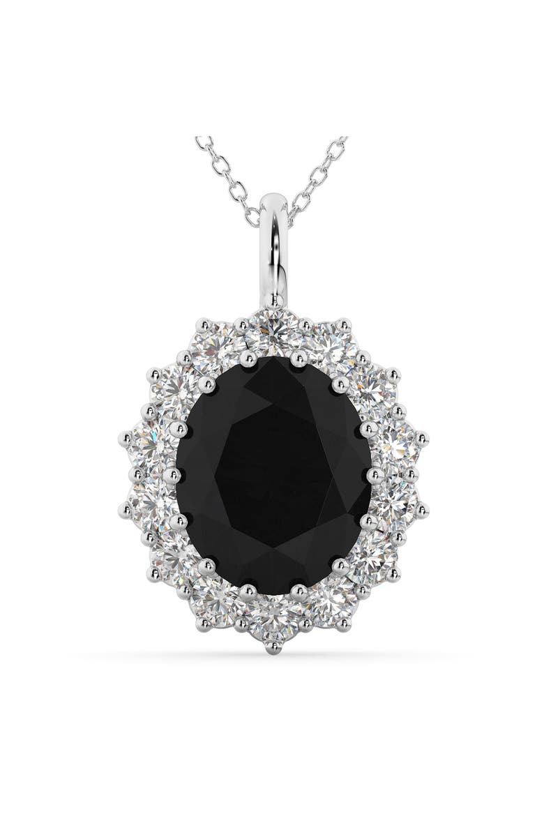 Oval Black Diamond & Diamond Halo Pendant Necklace 14k, Main, color, 6.40ct/White Gold