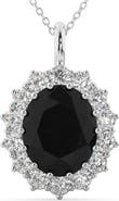 ALLUREZ Oval Black Diamond & Diamond Halo Pendant Necklace 14k