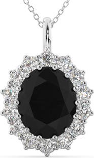 ALLUREZ Oval Black Diamond & Diamond Halo Pendant Necklace 14k