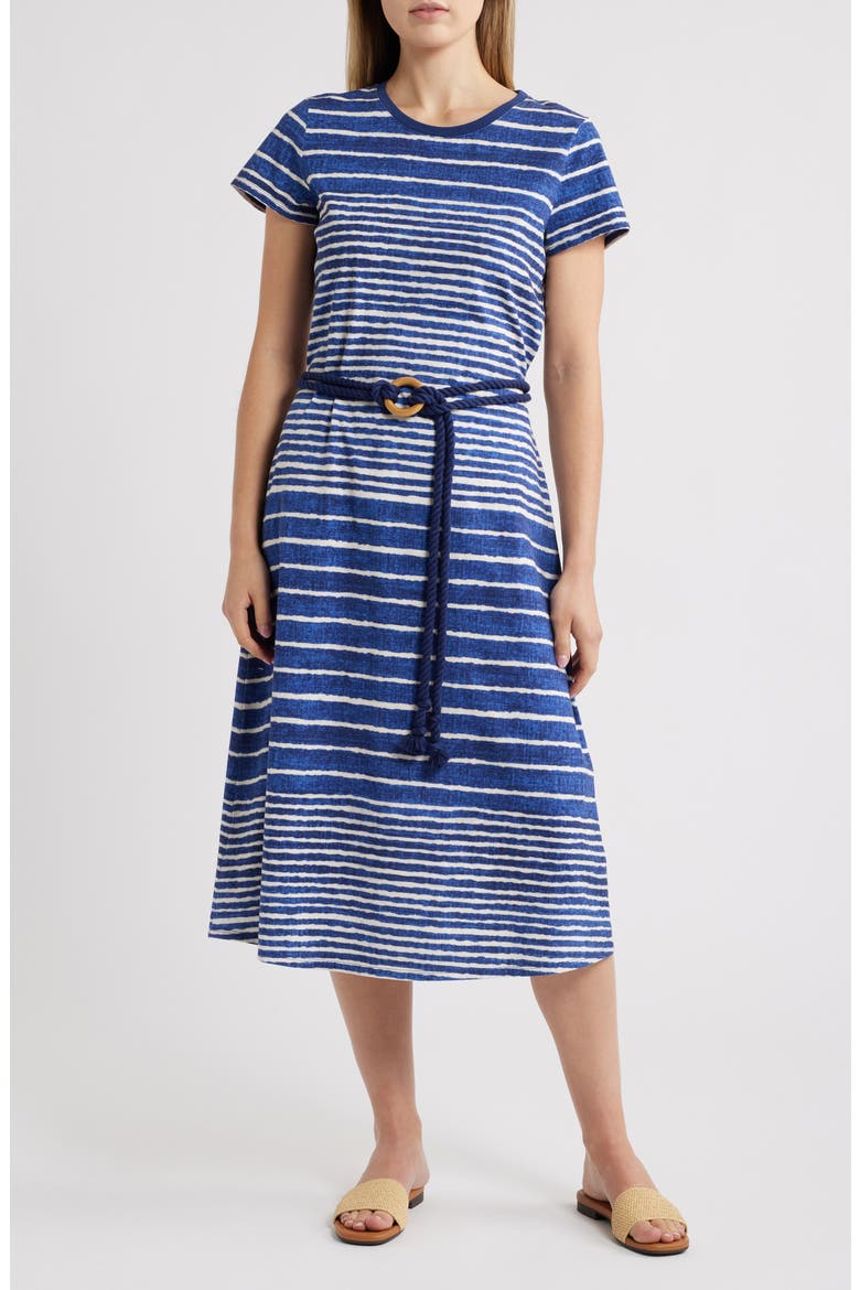 Coastal Chalet Belted Midi Dress, Main, color, ISLAND NAVY