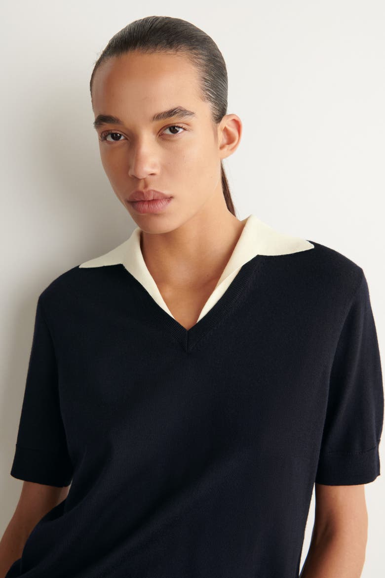 Merino Wool Layered Polo Shirt, Alternate, color, NAVY / WHITE