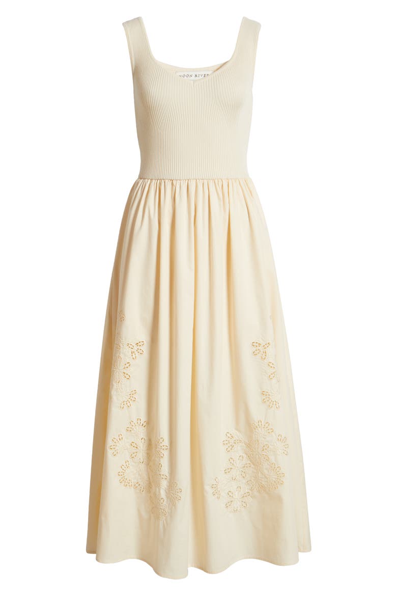 Sleeveless Mixed Media Midi Dress, Alternate, color, CREAM