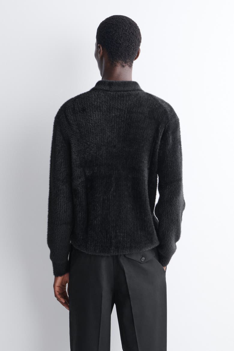 Brushed Knitted Polo Shirt, Alternate, color, BLACK