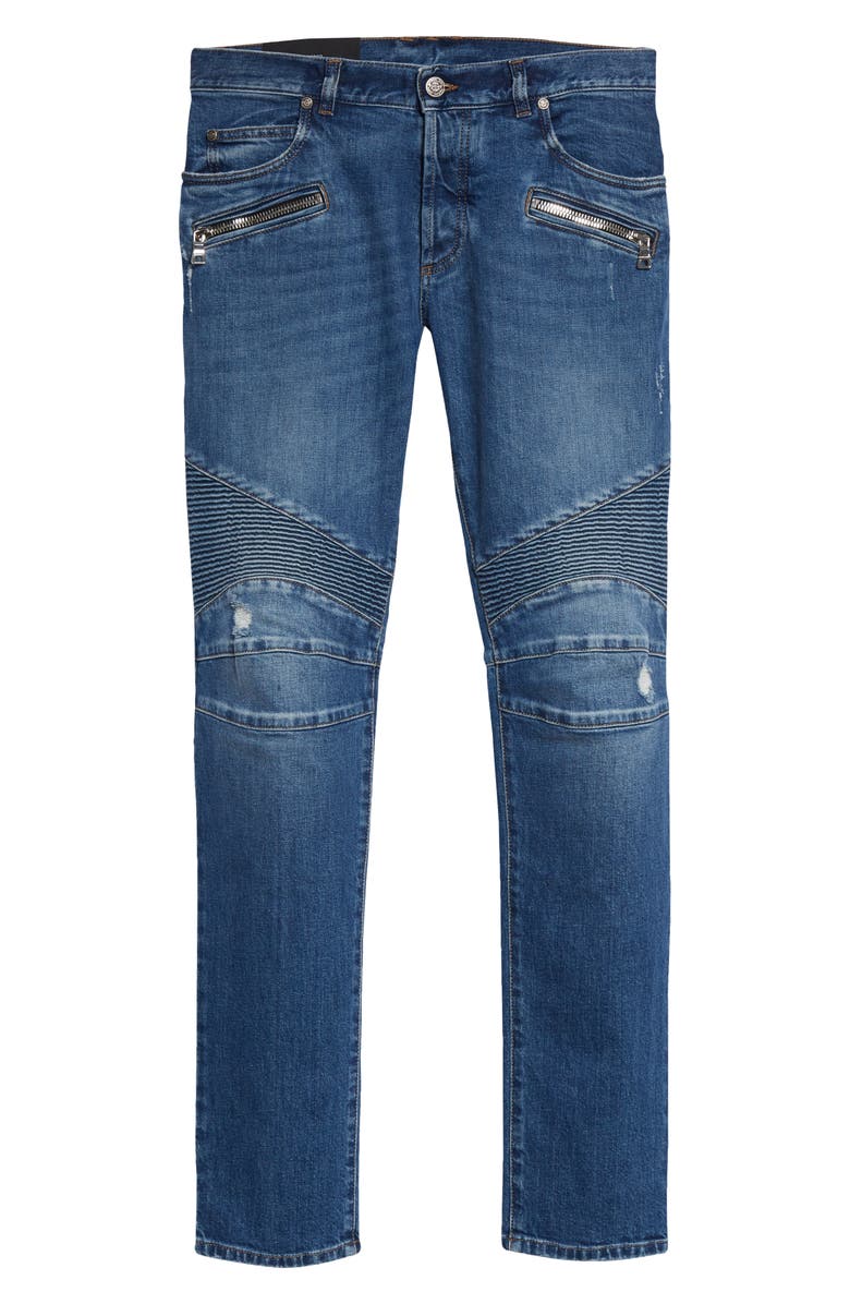 Balmain Moto Tapered Jeans, Alternate, color, 