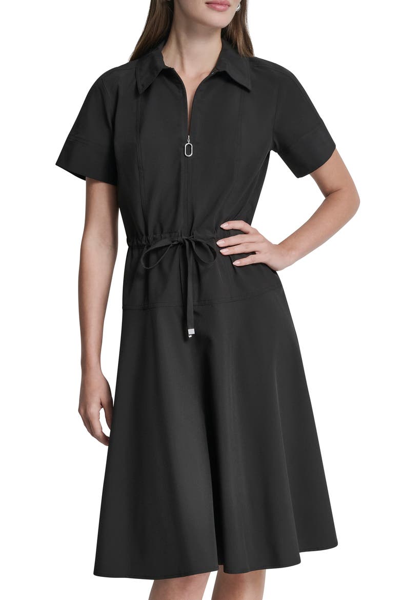 Commuter Fit and Flare Dress, Alternate, color, BLACK