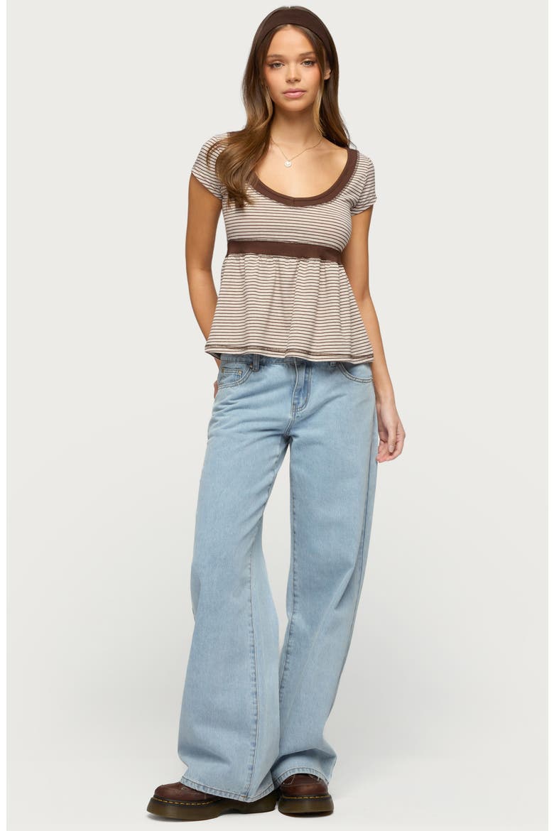 Sady Contrast Stripe Babydoll Top, Alternate, color, BROWN