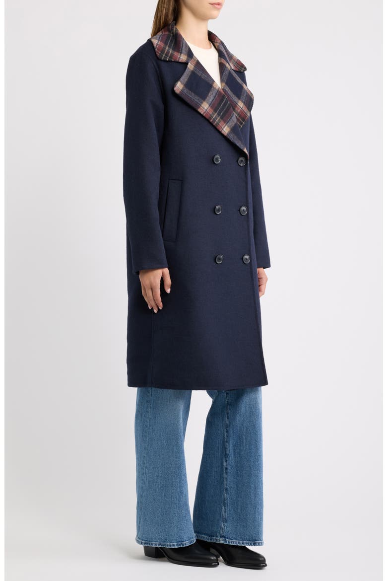 Funnel Collar Coat, Alternate, color, NAVY/ PLAID