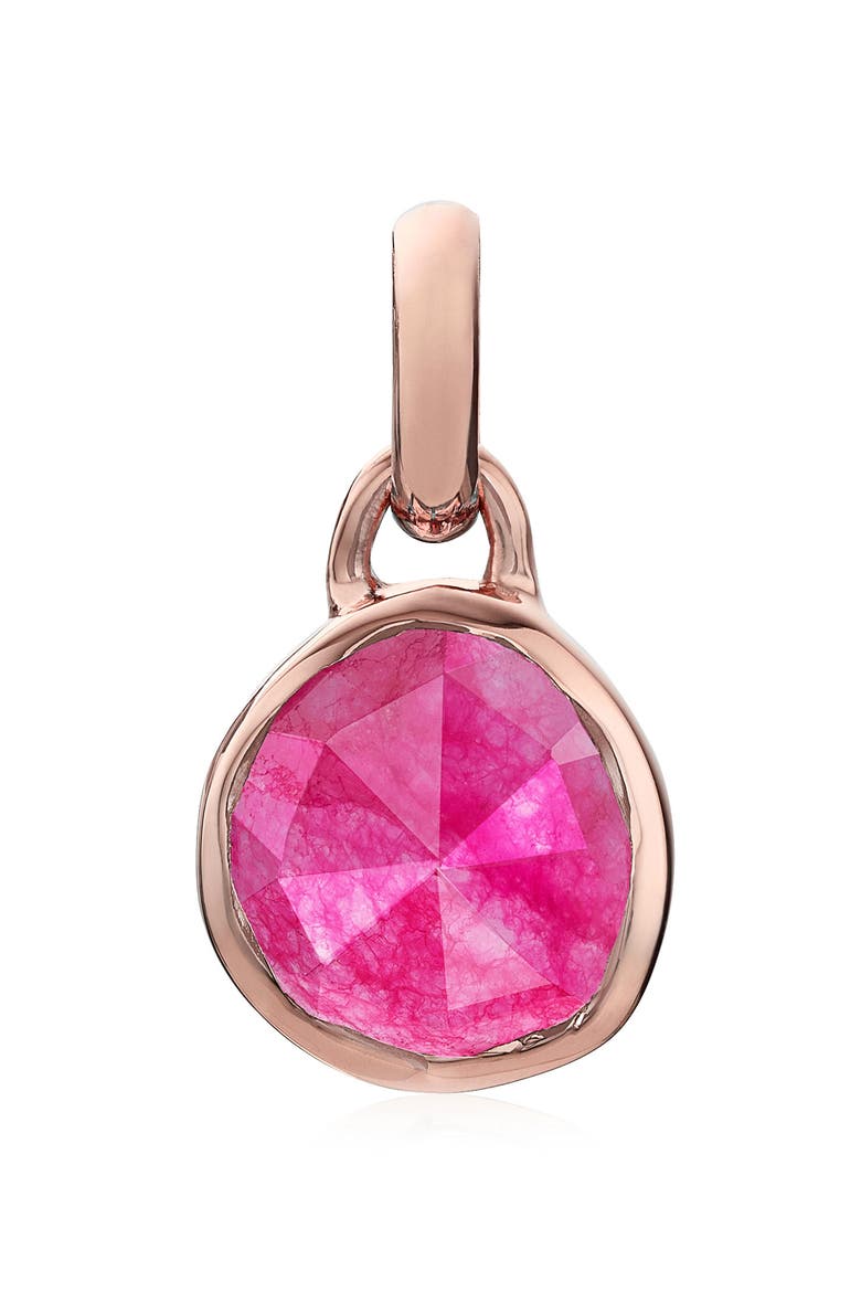 Siren Mini Semiprecious Stone Bezel Pendant Charm, Main, color, ROSE GOLD/ PINK QUARTZ
