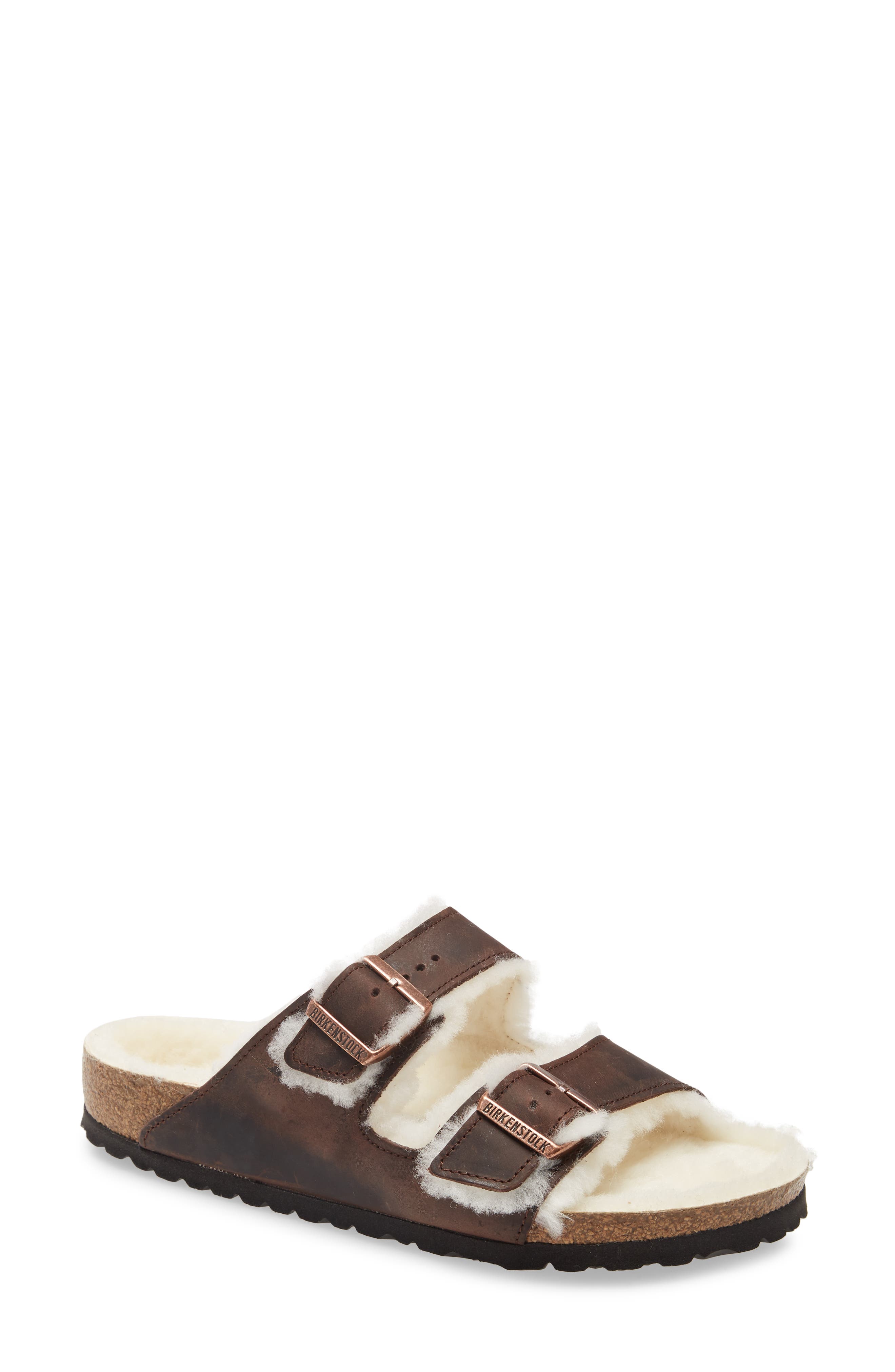 Arizona Genuine Shearling Slide Sandal, Main, color, BROWN