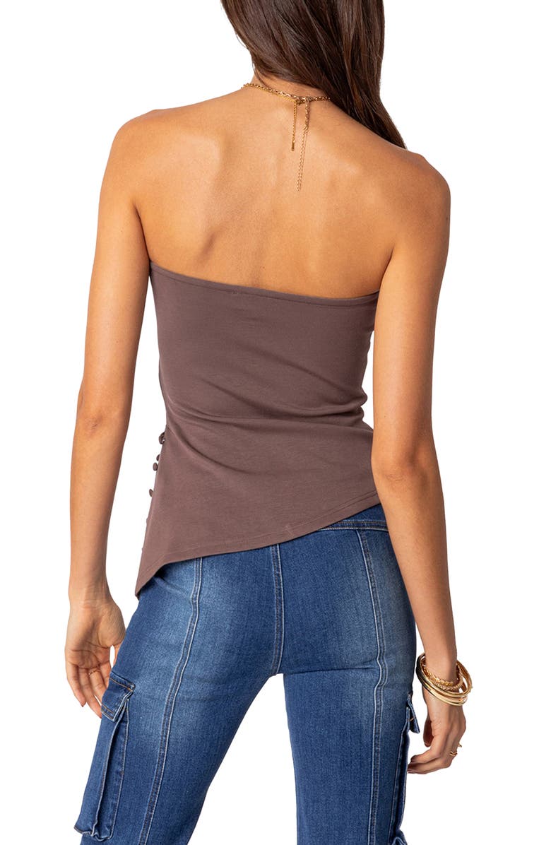 EDIKTED Silvia Asymmetric Strapless Top, Alternate, color, Mocha