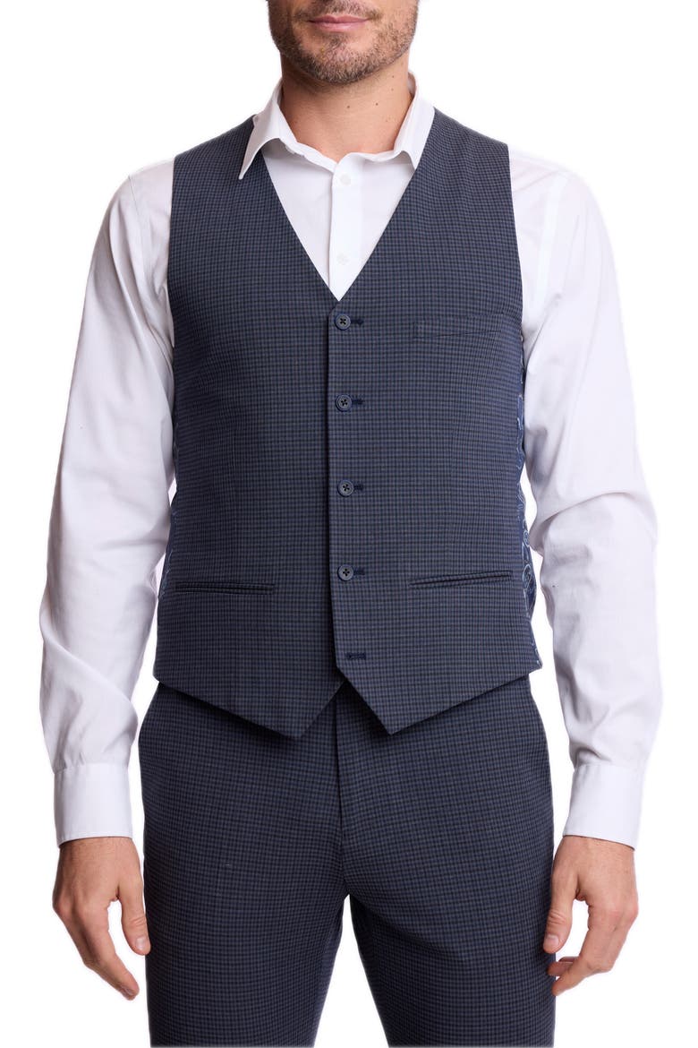 Eaton Slim Fit Stretch Suit Vest, Main, color, NAVY BURGUNDY GINGHAM
