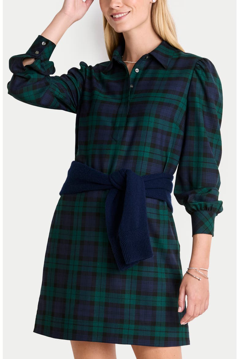 Long Sleeve Plaid Wool Blend Popover Shirtdress, Main, color, YULETIDE BLACKWATCH