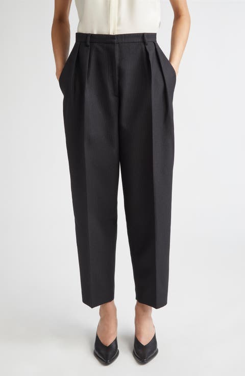 Emmett Pinstripe Pleated Virgin Wool Tapered Leg Pants