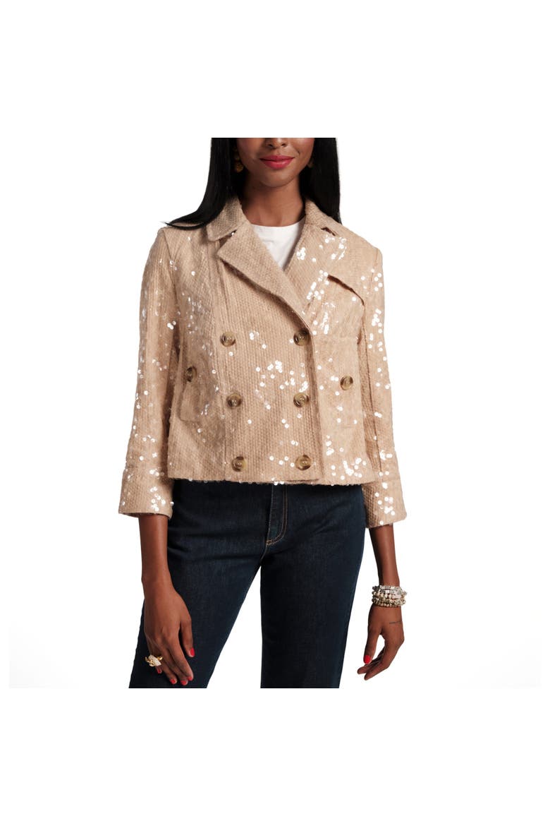 Sequin Moto Jacket Sequin Cotton Twill, Alternate, color, Champagne
