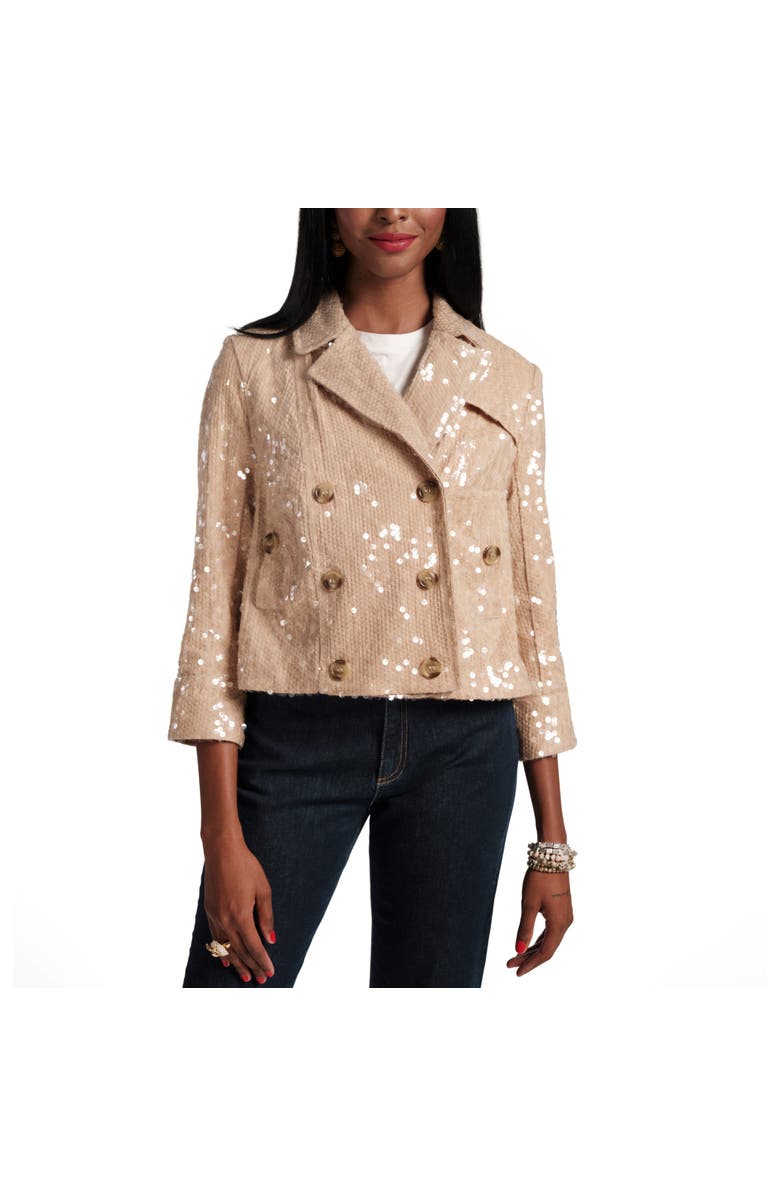Frances Valentine Sequin Moto Jacket Sequin Cotton Twill, Alternate, color, Champagne