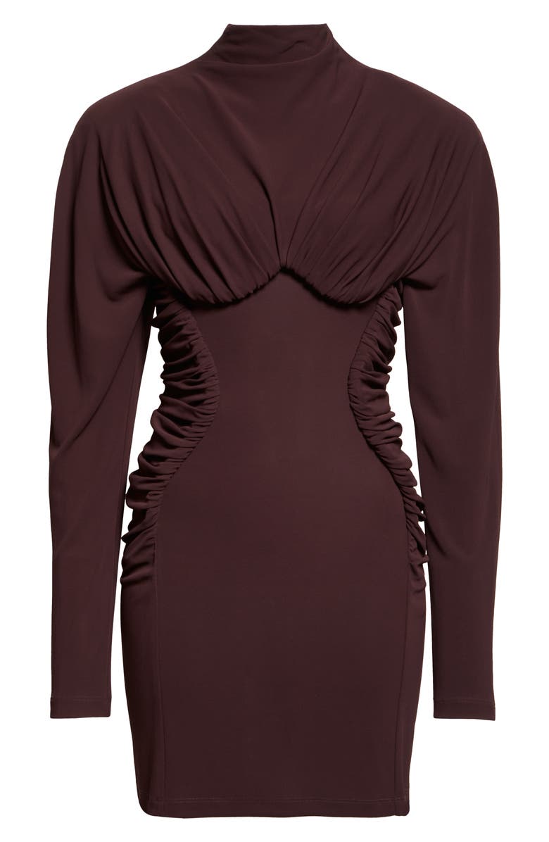 Stella McCartney Pleated Long Sleeve Crepe Jersey Minidress, Alternate, color, Chocolate