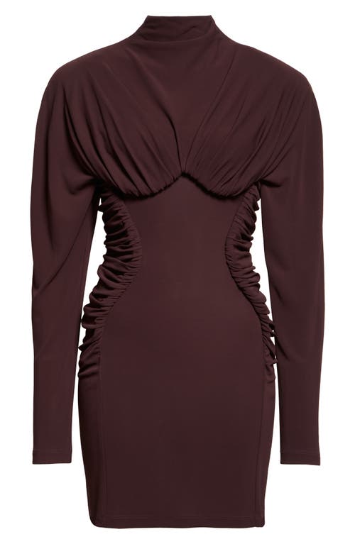 Stella Mccartney Pleated Long Sleeve Crepe Jersey Minidress In Brown
