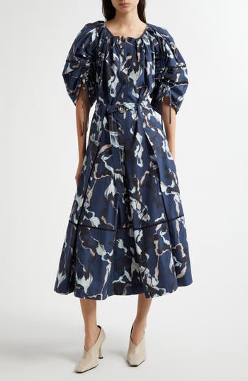 3.1 Phillip Lim Abstract Vines Belted Midi Dress In Multi