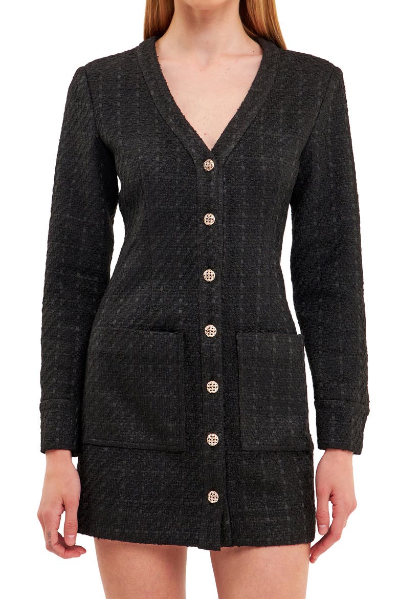Textured Long Sleeve Dress, Alternate, color, BLACK