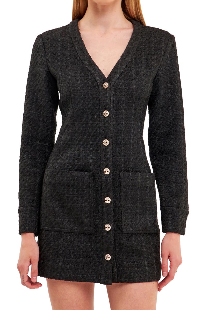 Endless Rose Textured Long Sleeve Dress, Alternate, color, Black