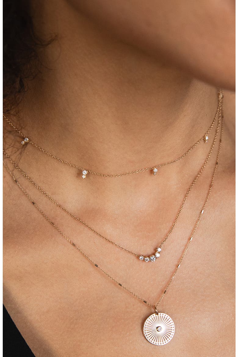 Small Sunbeam Diamond Medallion Necklace, Alternate, color, YELLOW GOLD/ DIAMOND