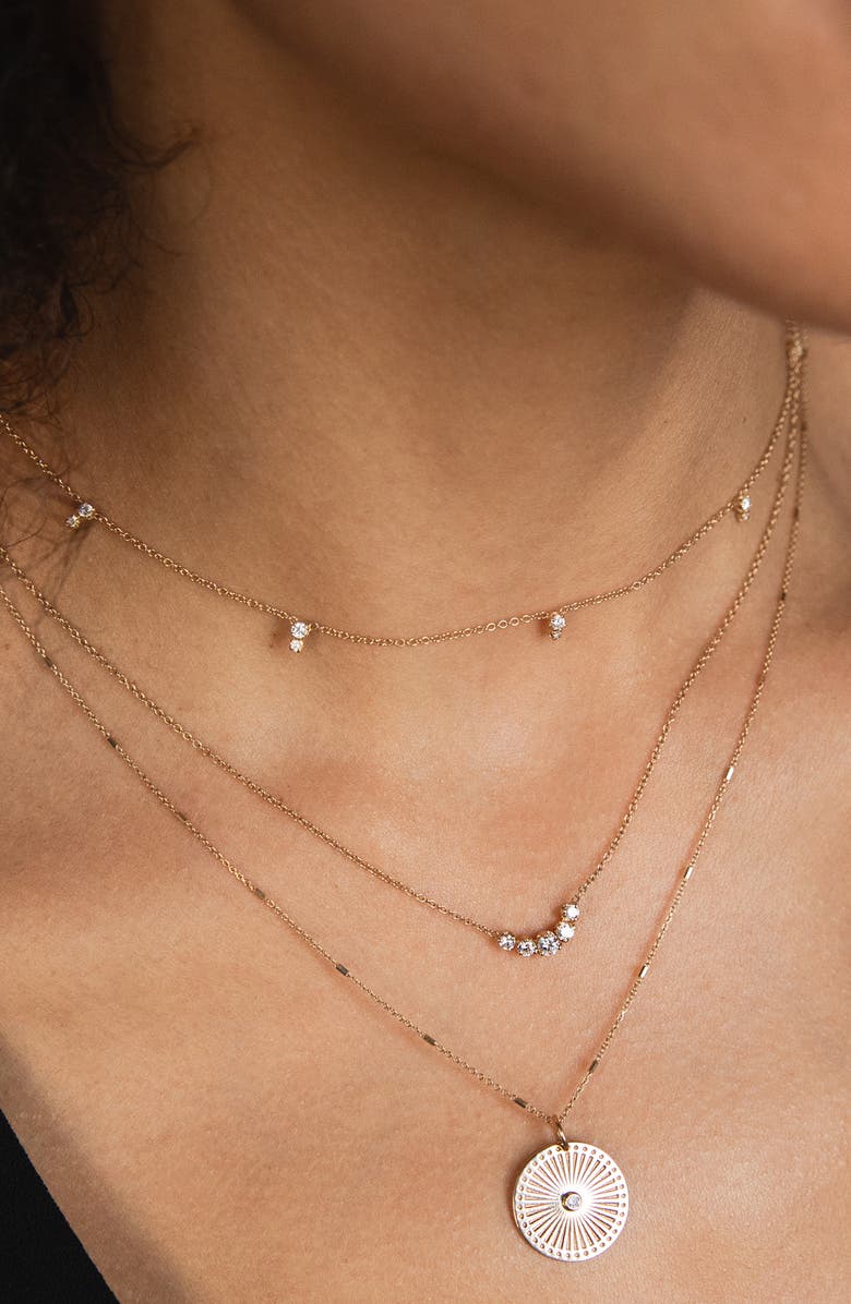 Zoë Chicco Small Sunbeam Diamond Medallion Necklace, Alternate, color, Yellow Gold/ Diamond