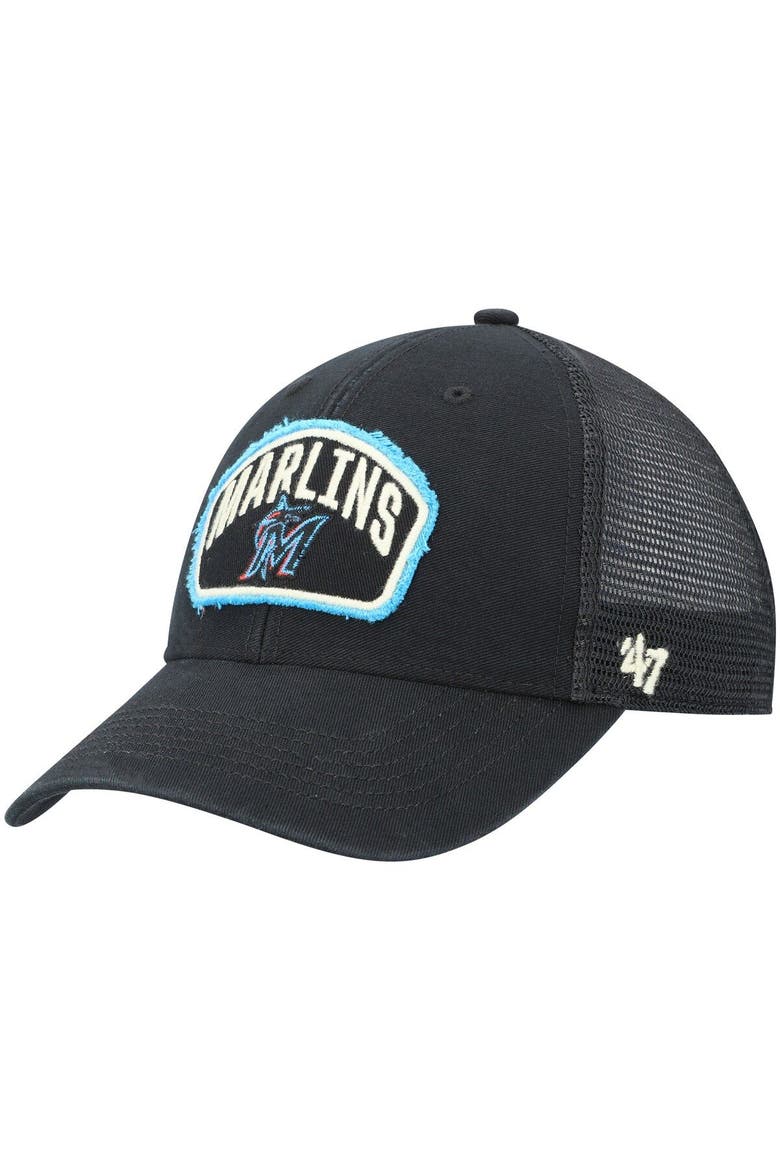 Men's '47 Black Miami Marlins Cledus MVP Trucker Snapback Hat, Main, color, Black