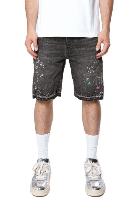 Embroidered Splatter Relaxed Denim Shorts