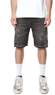 PURPLE BRAND Embroidered Splatter Relaxed Denim Shorts