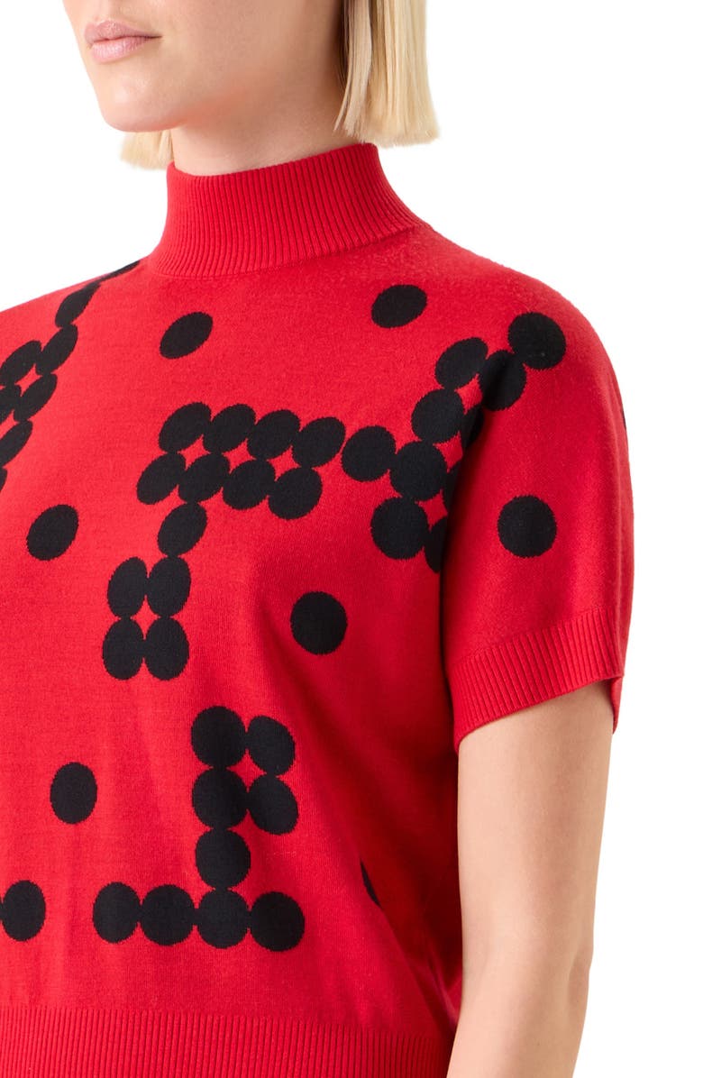 Akris punto Dot Grid Short Sleeve Virgin Wool Sweater, Alternate, color, Vermillion-Black