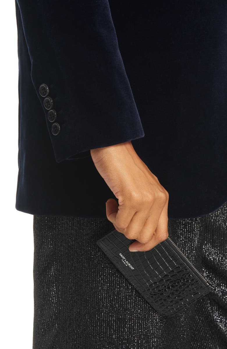 Saint Laurent Croc Embossed Leather Card Case, Alternate, color, 