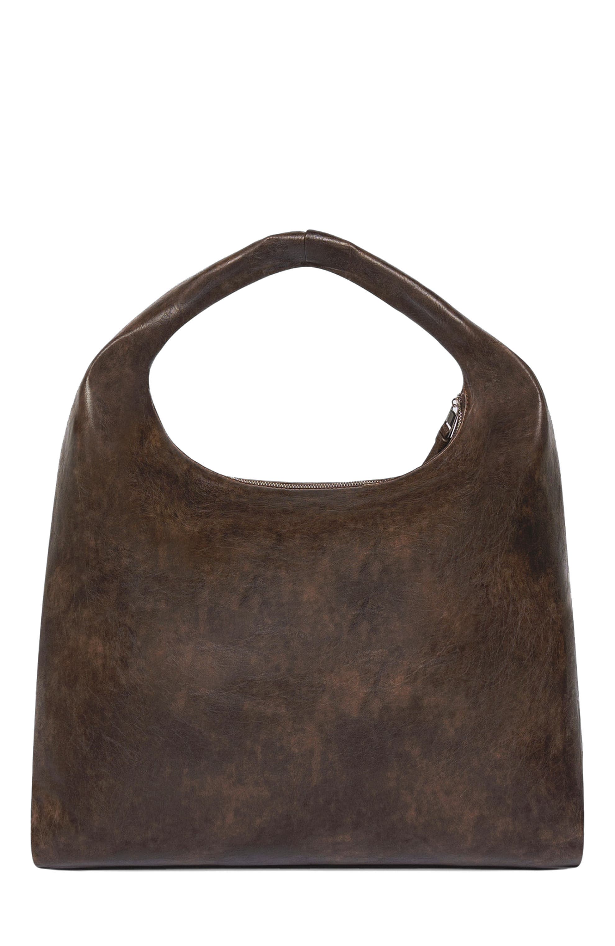 Manière De Voir Aubin Vintage Leather Hobo Bag, Alternate, color, Brown