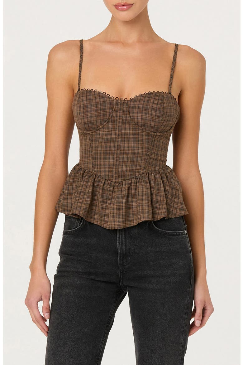Baylin Corset Top, Main, color, BLACK BROWN PLAID