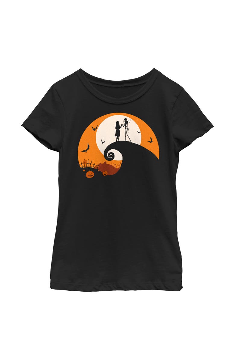 The Nightmare Before Christmas Girl's The Nightmare Before Christmas Jack and Sally on Spiral Hill Graphic T-Shirt, Main, color, Black