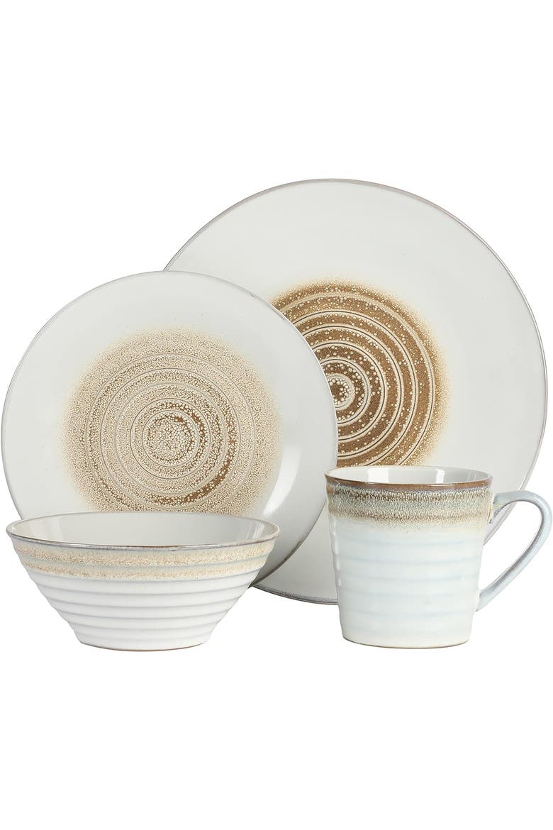 Spiral Embossed 16 Piece Stoneware Dinnerware Set, Alternate, color, White